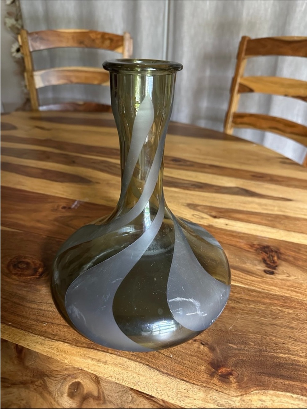 Olive Green Swirl Glass Vase - Decorative Home Accent